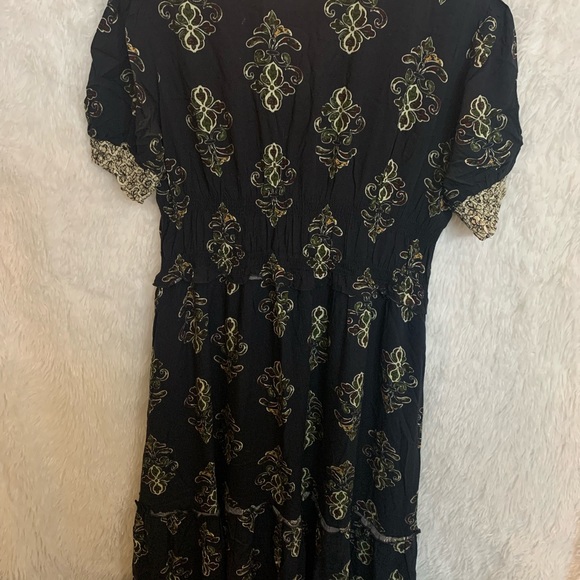 Lapis Boho Peasant Dress Maxi Elastic Waist Tiered Solid Black Size L Large Nwot - Picture 4 of 15